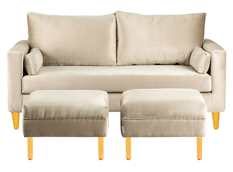 SET DE MUEBLES BODEVIR SOFÁ SKY 3 CUERPOS FELPA + POUFS