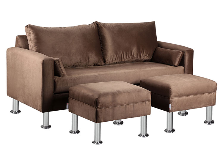 SET DE MUEBLES BODEVIR SOFÁ SKY 3 CUERPOS FELPA + POUFS - 2