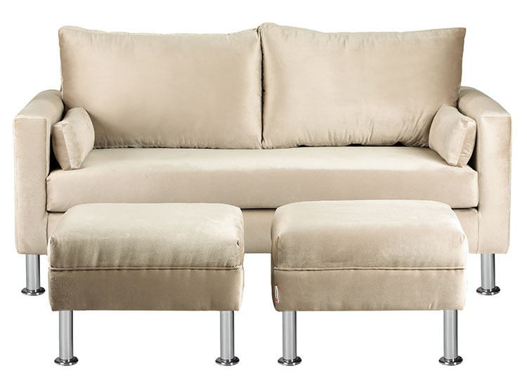 SET DE MUEBLES BODEVIR SOFÁ SKY 3 CUERPOS FELPA + POUFS