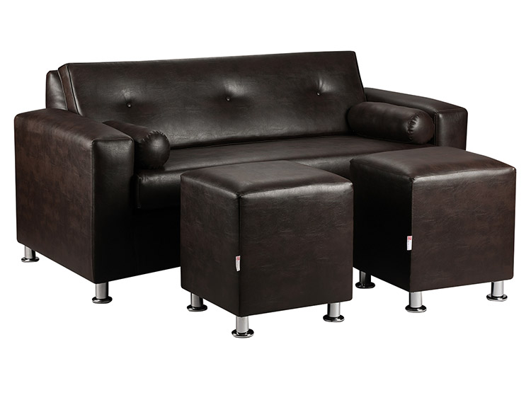 SET DE MUEBLES BODEVIR SOFÁ VIVO PU 3 CUERPOS + POUFS - 2