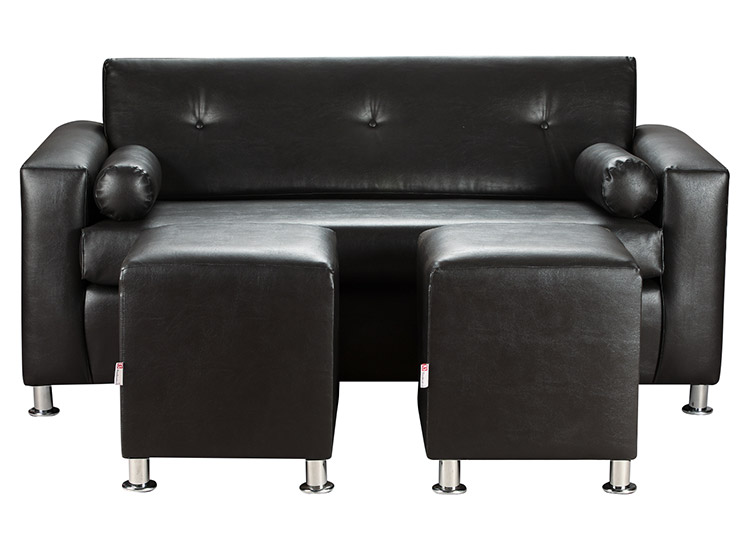 SET DE MUEBLES BODEVIR SOFÁ VIVO PU 3 CUERPOS + POUFS