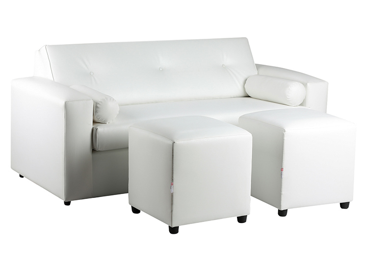 SET DE MUEBLES BODEVIR SOFÁ VIVO PU 3 CUERPOS CUERO + POUFS - 2