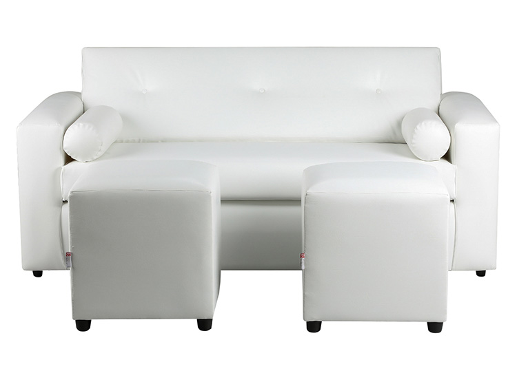 SET DE MUEBLES BODEVIR SOFÁ VIVO PU 3 CUERPOS CUERO + POUFS - 1