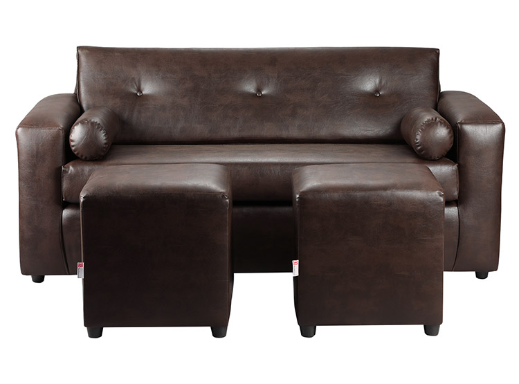 SET DE MUEBLES BODEVIR SOFÁ VIVO PU 3 CUERPOS CUERO + POUFS - 1