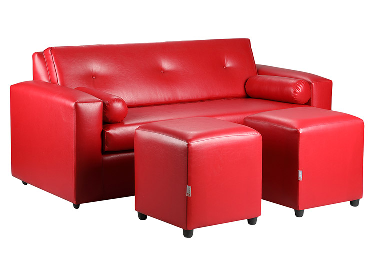 SET DE MUEBLES BODEVIR SOFÁ VIVO PU 3 CUERPOS CUERO + POUFS - 2