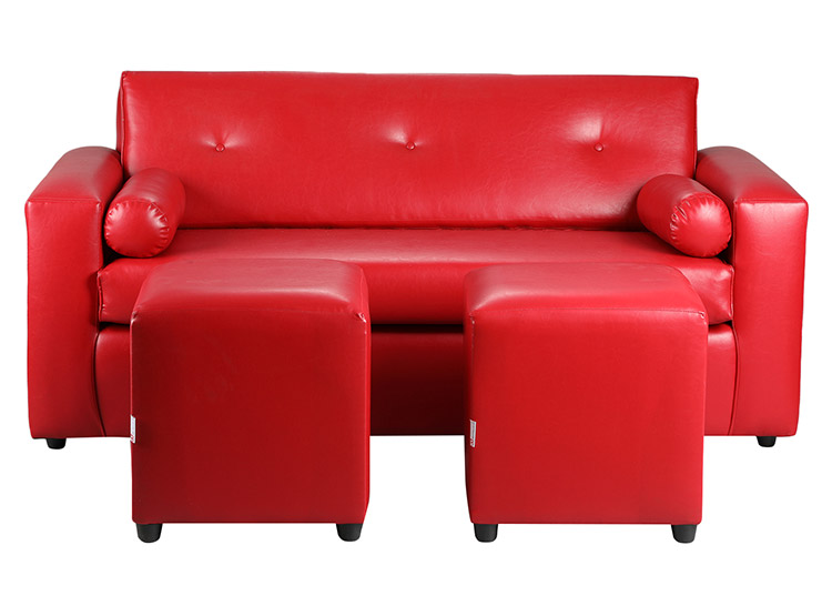 SET DE MUEBLES BODEVIR SOFÁ VIVO PU 3 CUERPOS CUERO + POUFS