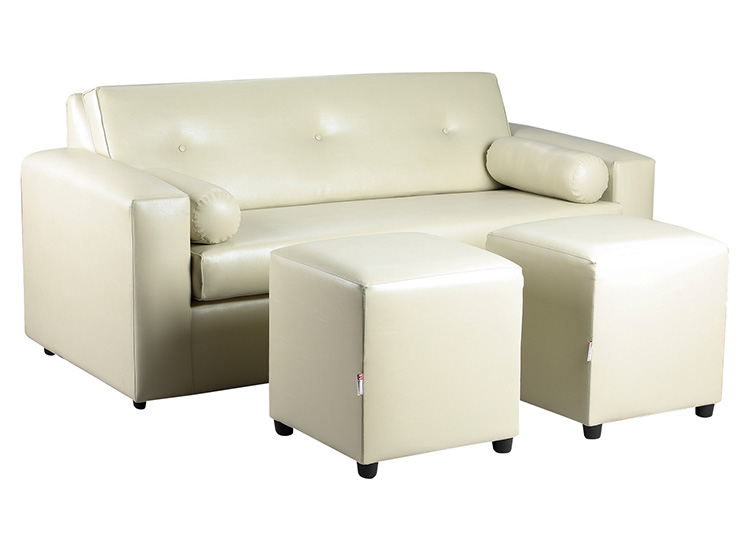 SET DE MUEBLES BODEVIR SOFÁ VIVO PU 3 CUERPOS CUERO + POUFS - 2