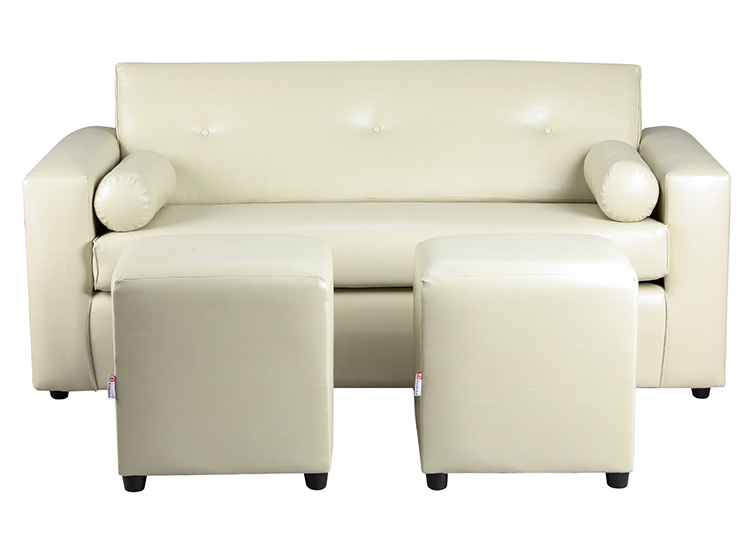 SET DE MUEBLES BODEVIR SOFÁ VIVO PU 3 CUERPOS CUERO + POUFS - 1