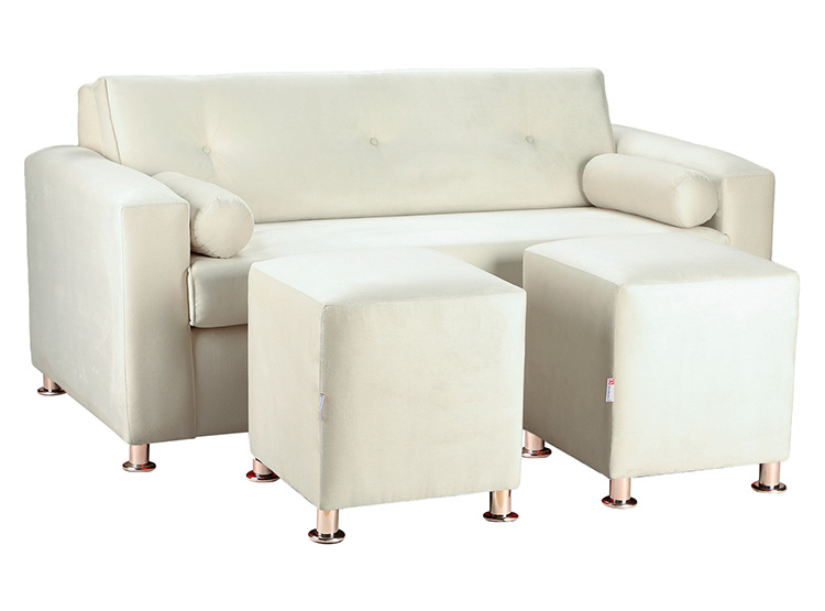 SET DE MUEBLES BODEVIR SOFÁ VIVO 3 CUERPOS FELPA + POUFS - 2