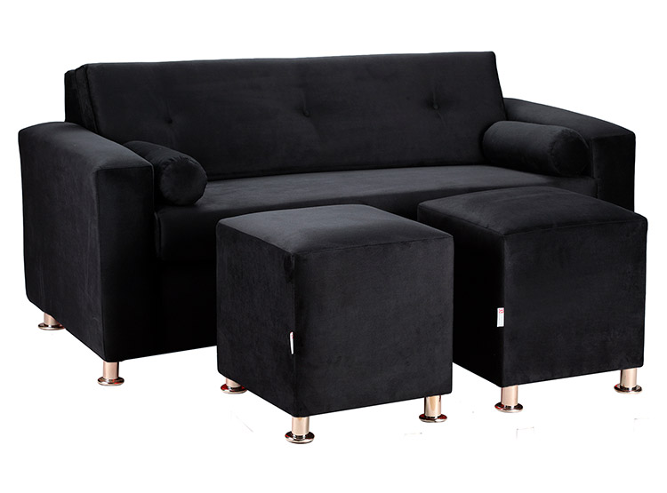 SET DE MUEBLES BODEVIR SOFÁ VIVO 3 CUERPOS FELPA + POUFS - 2