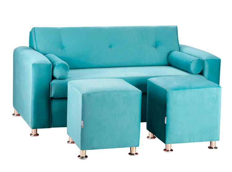 SET DE MUEBLES BODEVIR SOFÁ VIVO 3 CUERPOS FELPA + POUFS - 2