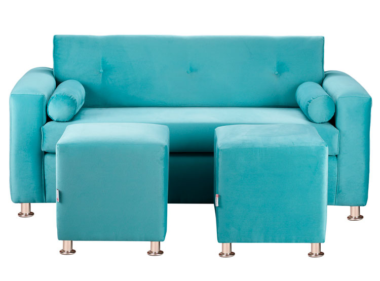SET DE MUEBLES BODEVIR SOFÁ VIVO 3 CUERPOS FELPA + POUFS