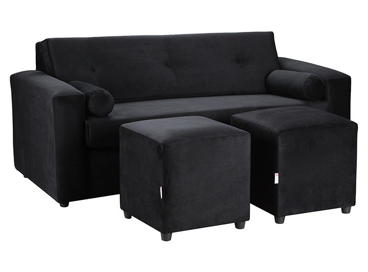 SET DE MUEBLES BODEVIR SOFÁ VIVO 3 CUERPOS FELPA + POUFS - 2