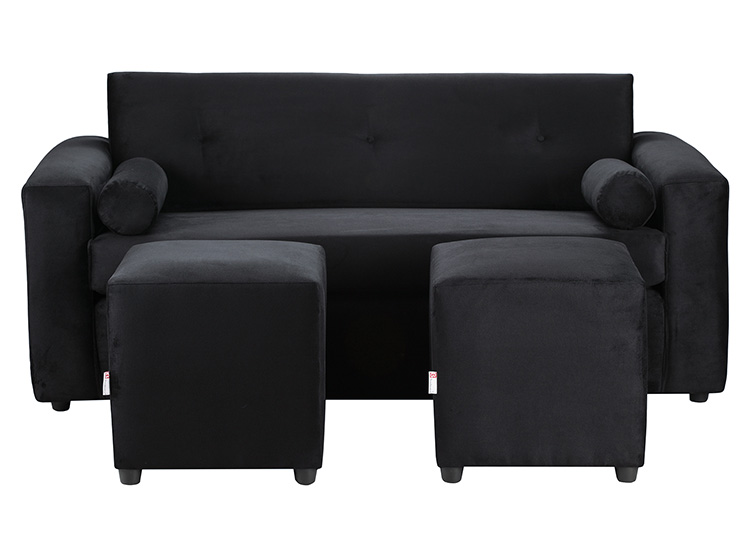SET DE MUEBLES BODEVIR SOFÁ VIVO 3 CUERPOS FELPA + POUFS - 1