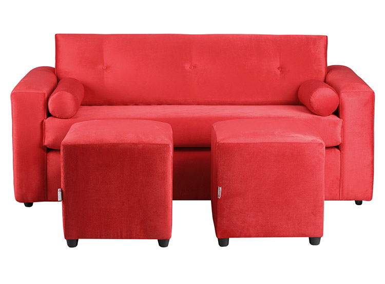 SET DE MUEBLES BODEVIR SOFÁ VIVO 3 CUERPOS FELPA + POUFS