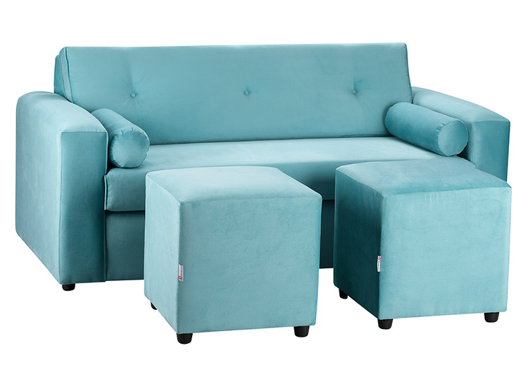 SET DE MUEBLES BODEVIR SOFÁ VIVO 3 CUERPOS FELPA + POUFS - 2