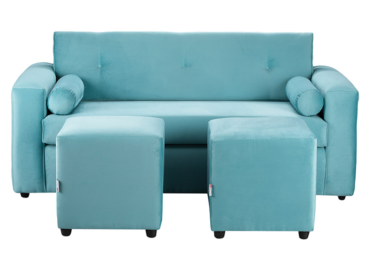SET DE MUEBLES BODEVIR SOFÁ VIVO 3 CUERPOS FELPA + POUFS - 1