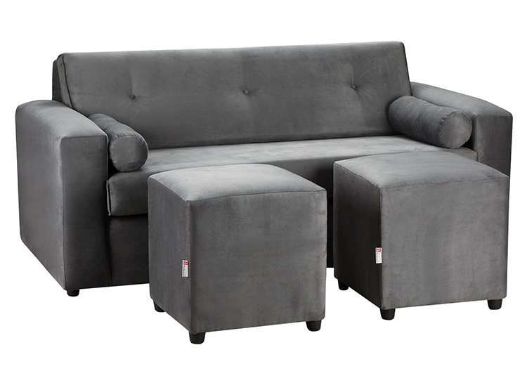 SET DE MUEBLES BODEVIR SOFÁ VIVO 3 CUERPOS FELPA + POUFS - 2