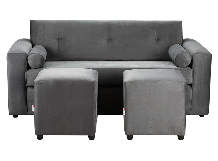 SET DE MUEBLES BODEVIR SOFÁ VIVO 3 CUERPOS FELPA + POUFS - 1