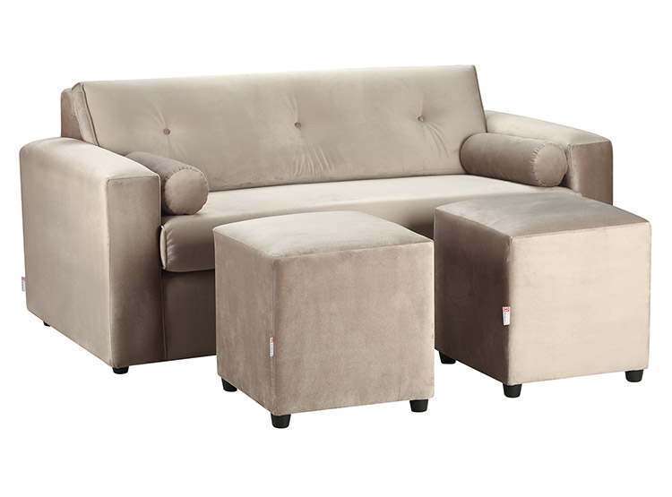 SET DE MUEBLES BODEVIR SOFÁ VIVO 3 CUERPOS FELPA + POUFS - 2