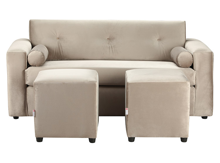 SET DE MUEBLES BODEVIR SOFÁ VIVO 3 CUERPOS FELPA + POUFS - 1