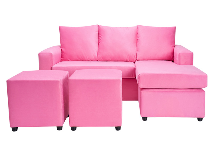 SET DE MUEBLES BODEVIR SOFÁ BI-L 3 CUERPOS + 2 POUFS