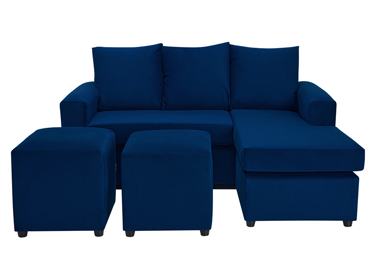 SET DE MUEBLES BODEVIR SOFÁ BI-L 3 CUERPOS + 2 POUFS