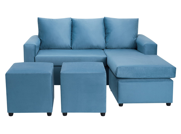 SET DE MUEBLES BODEVIR SOFÁ BI-L 3 CUERPOS + 2 POUFS