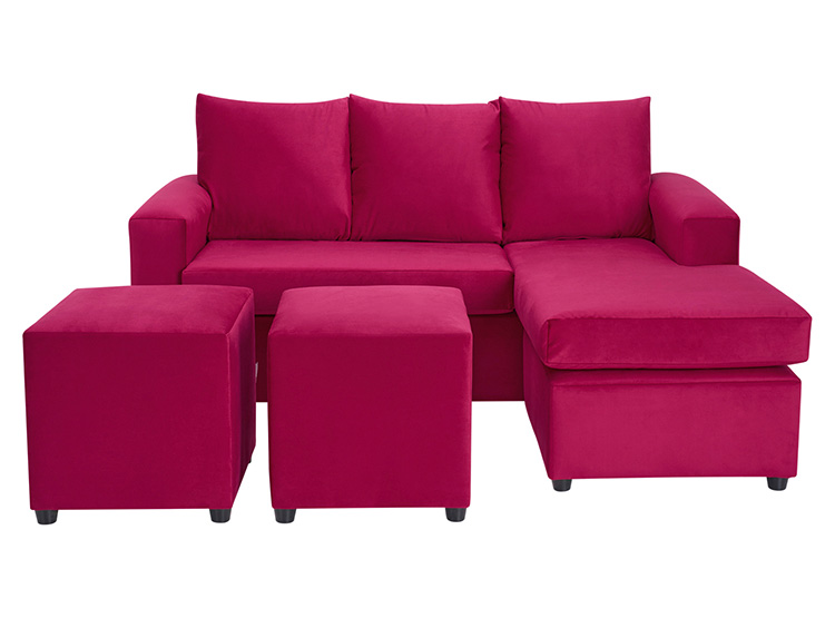SET DE MUEBLES BODEVIR SOFÁ BI-L 3 CUERPOS + 2 POUFS - 1
