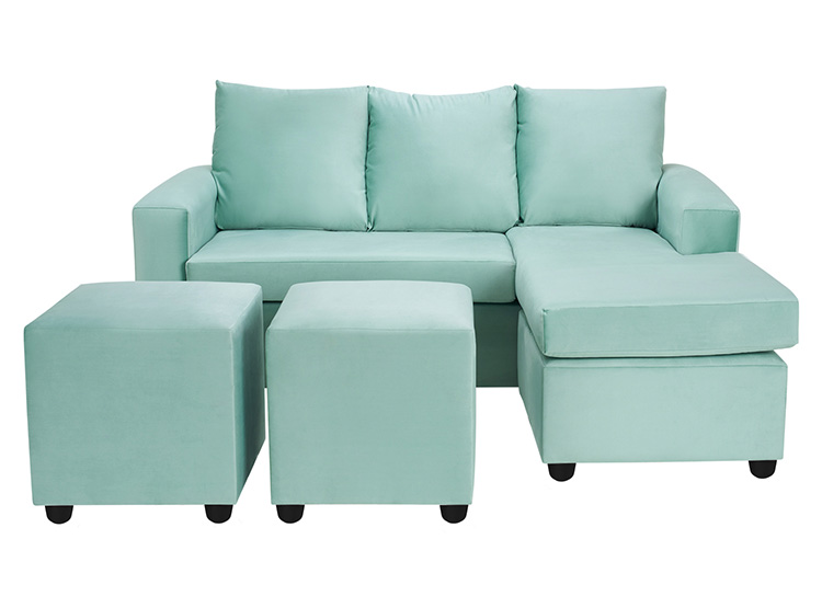 SET DE MUEBLES BODEVIR SOFÁ BI-L 3 CUERPOS + 2 POUFS