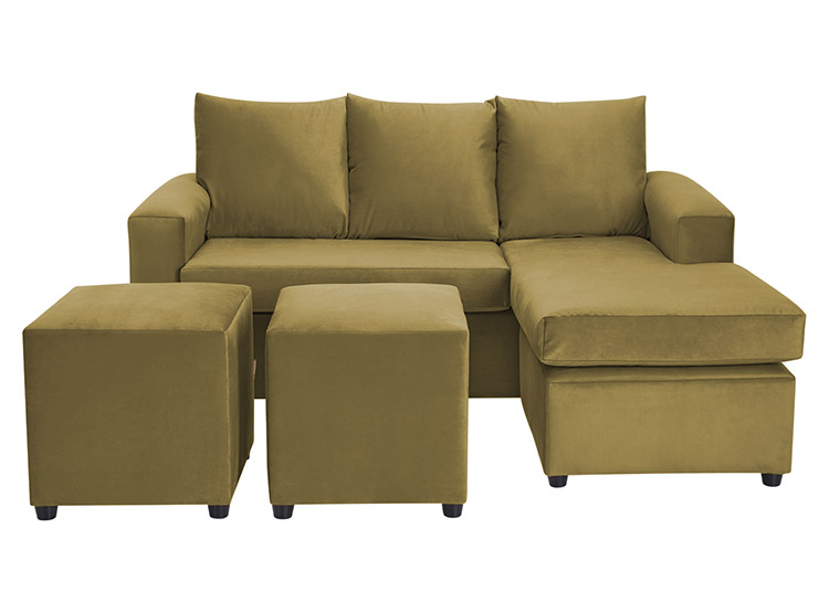 SET DE MUEBLES BODEVIR SOFÁ BI-L 3 CUERPOS + 2 POUFS - 1