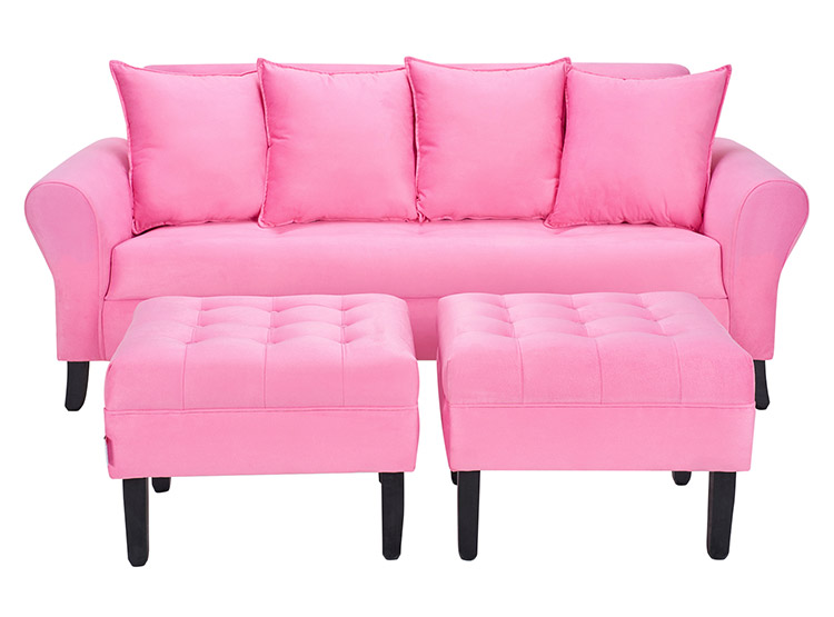 SET DE MUEBLES BODEVIR SOFÁ LUA 3 CUERPOS FELPA + 2 POUFS