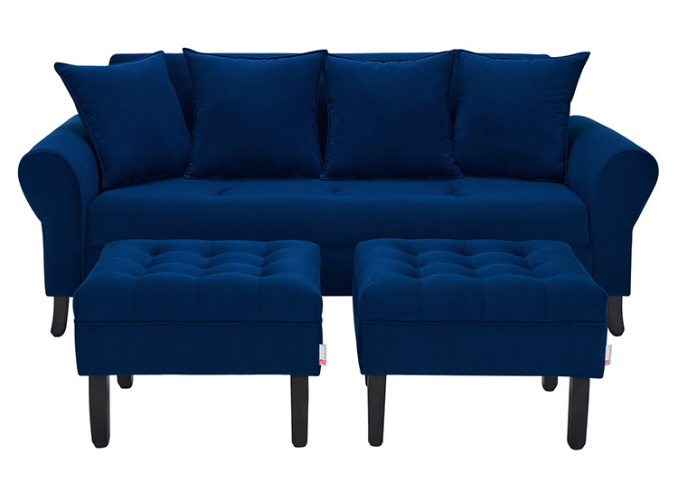 SET DE MUEBLES BODEVIR SOFÁ LUA 3 CUERPOS FELPA + 2 POUFS