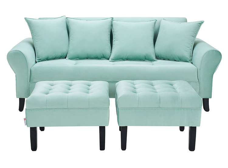 SET DE MUEBLES BODEVIR SOFÁ LUA 3 CUERPOS FELPA + 2 POUFS - 1