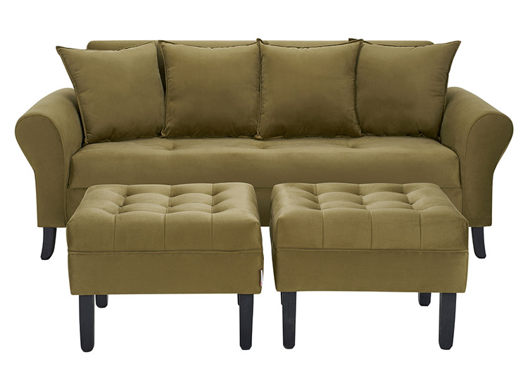 SET DE MUEBLES BODEVIR SOFÁ LUA 3 CUERPOS FELPA + 2 POUFS - 1