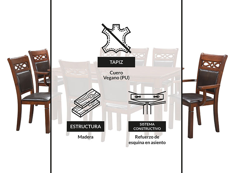 JUEGO DE COMEDOR ZOY HOME CAPRI 6 SILLAS 2 SITIALES CAFÉ - 12