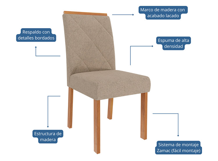 JUEGO DE COMEDOR DECOCASA ÁGATA FER LB 4 SILLAS CRUDO - 5