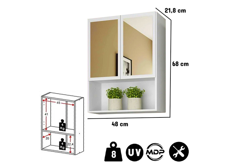 MUEBLE DE BAÑO BE DESIGN AÉREO SMART ESPEJO MDP 2 PUERTAS BLANCO - 4