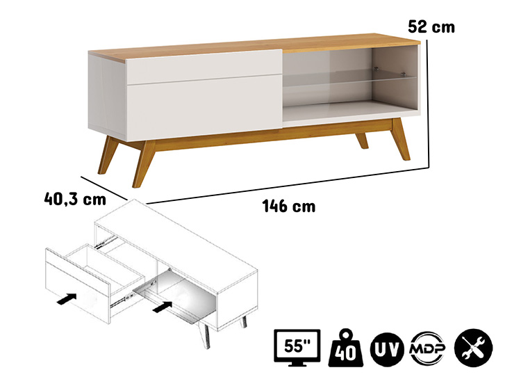 RACK TV BE DESIGN STAND CLASSIC 1.4 MDP BLANCO 55" - 4