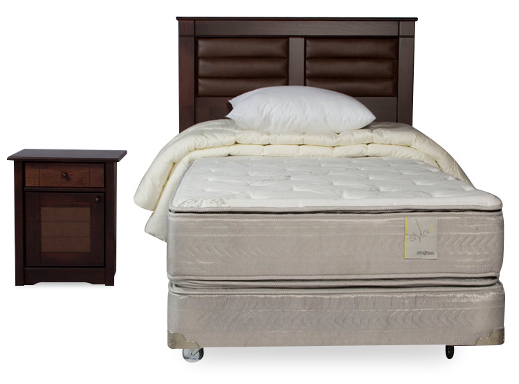 Box Spring Prado Ripley - BOX SPRING ROSEN STYLE 4 1.5 PL + MUEBLES BORDEAUX + TEXTIL