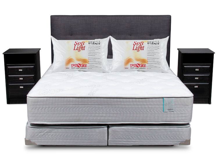 Box Spring Prado BOX SPRING ROSEN STYLE 6 2 PL B/D + MADERAS SPURR GRIS + TEXTIL