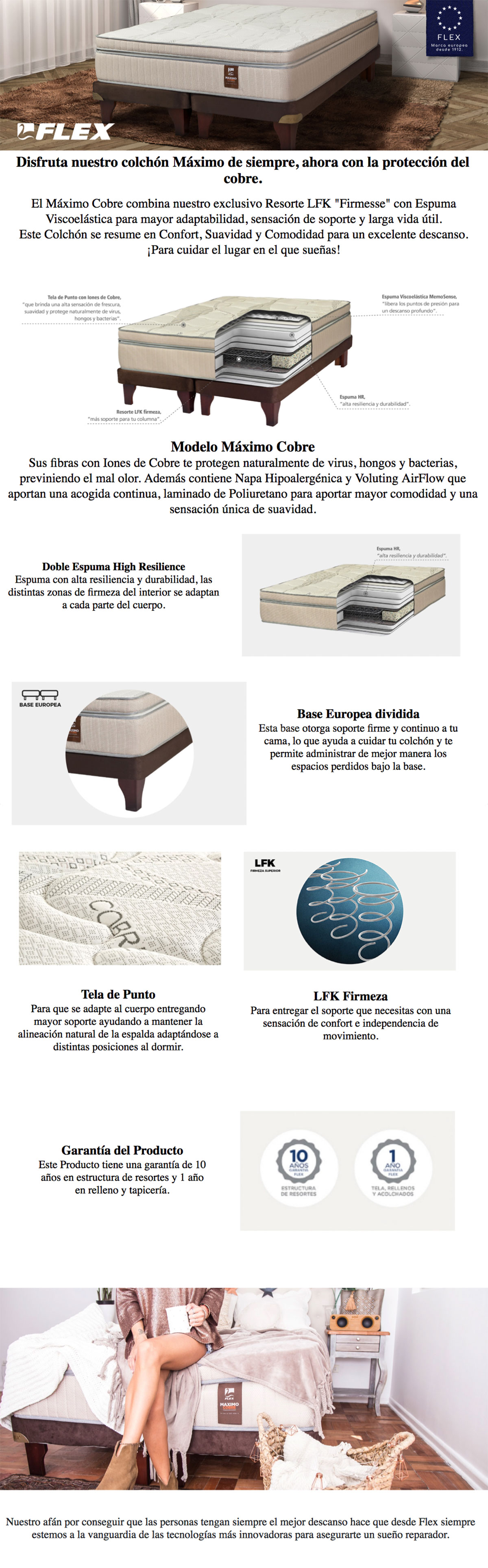 CAMA EUROPEA FLEX MAXIMO COBRE KING CHOCOLATE + TEXTIL