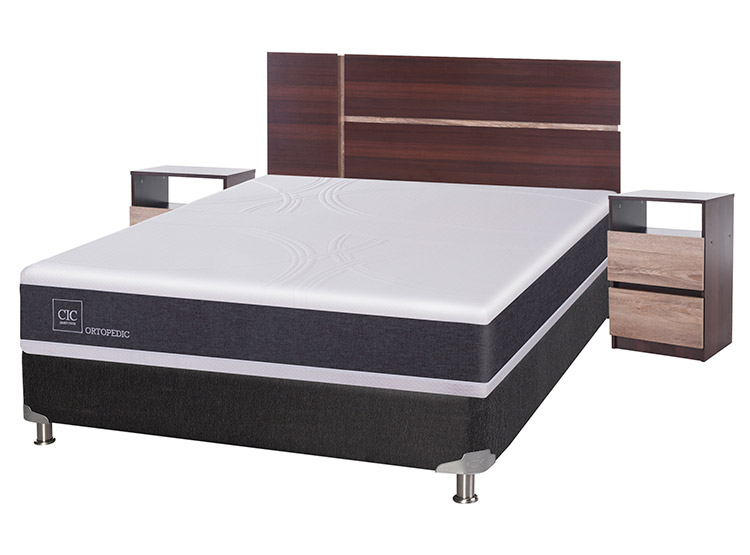 JUEGO DE DORMITORIO CIC CAMA BOX SPRING NEW ORTOPEDIC B5 BN 2 PLAZAS NEGRO + SET ENIO - 2