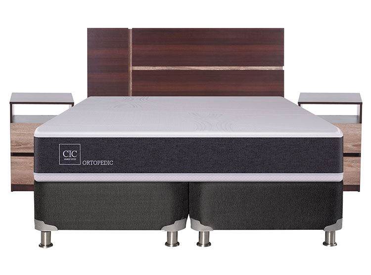 JUEGO DE DORMITORIO CIC CAMA BOX SPRING NEW ORTOPEDIC B5 BD 2 PLAZAS NEGRO + SET ENIO - 1