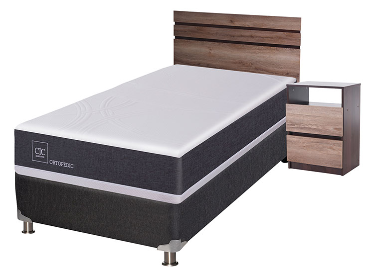 JUEGO DE DORMITORIO CIC CAMA BOX SPRING NEW ORTOPEDIC B5 BN 1.5 PLAZAS NEGRO + SET ARES - 2