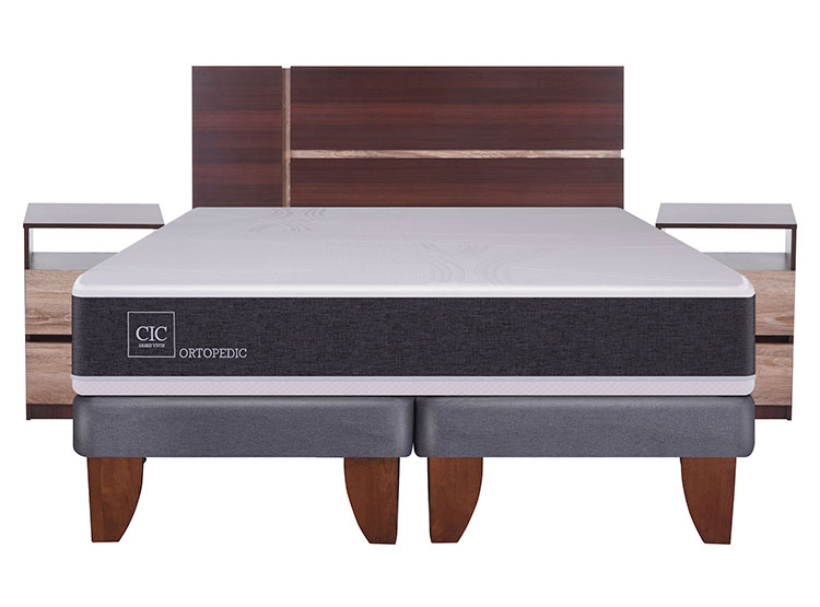 JUEGO DE DORMITORIO CIC CAMA EUROPEA NEW ORTOPEDIC 2 PLAZAS + RESPALDO + VELADORES - 1