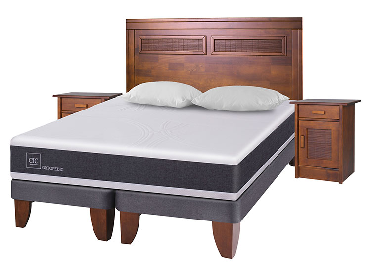 JUEGO DE DORMITORIO CIC CAMA EUROPEA NEW ORTOPEDIC KING + MADERAS MILAN + ALMOHADAS - 2