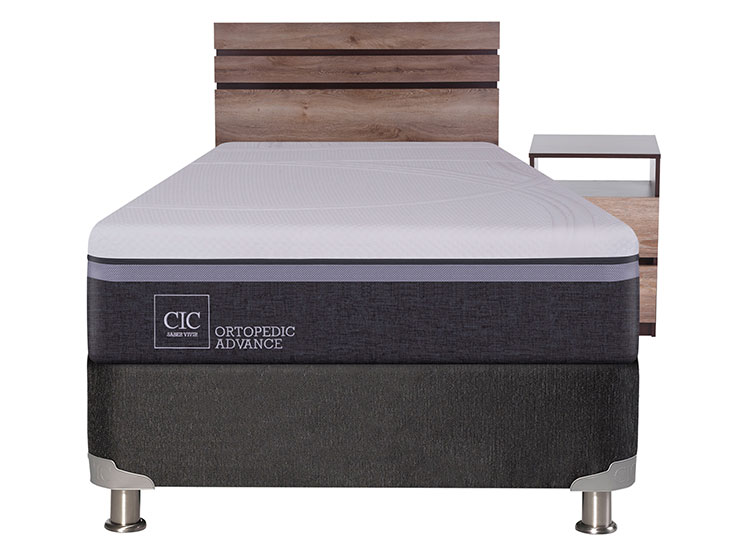 JUEGO DE DORMITORIO CIC CAMA BOX SPRING ORTOPEDIC ADVANCE B5 BN 1.5 PLAZAS NEGRO + SET ARES - 1