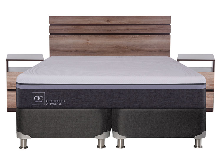 JUEGO DE DORMITORIO CIC CAMA BOX SPRING ORTOPEDIC ADVANCE B5 BD 2 PLAZAS NEGRO + SET ARES - 1