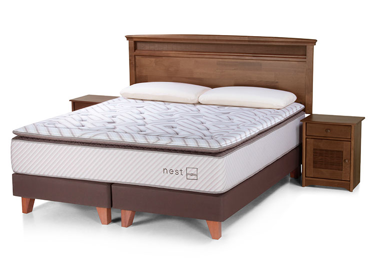 BOX SPRING ROSEN NEST 2 PLAZAS + ALMOHADAS + RESPALDO + VELADORES - 1